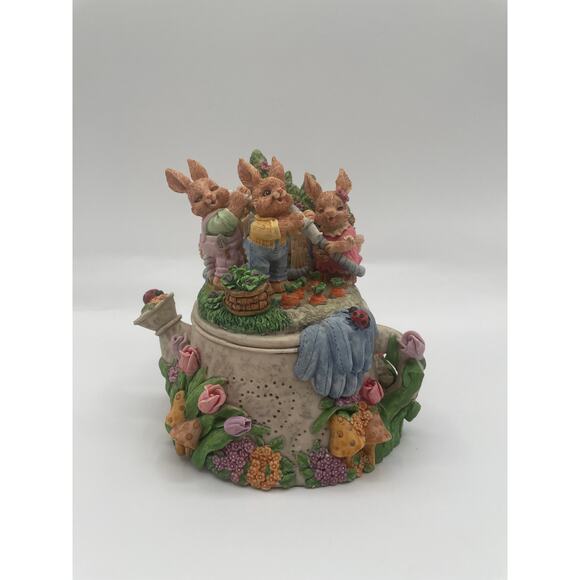 Three Bunny Watering Can Music Box - Picture 1 of 6